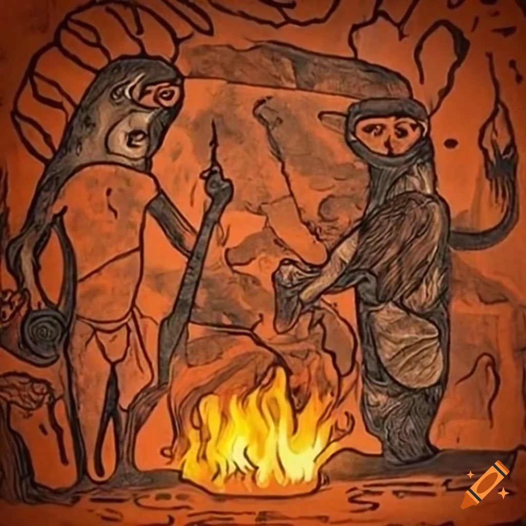 prehistoric cave painting of a campfire