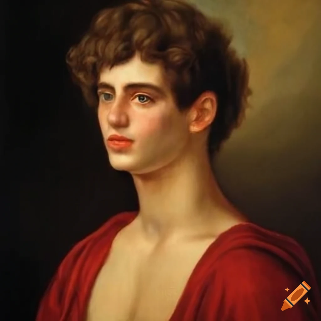 detailed oil painting of a confident male god of beauty