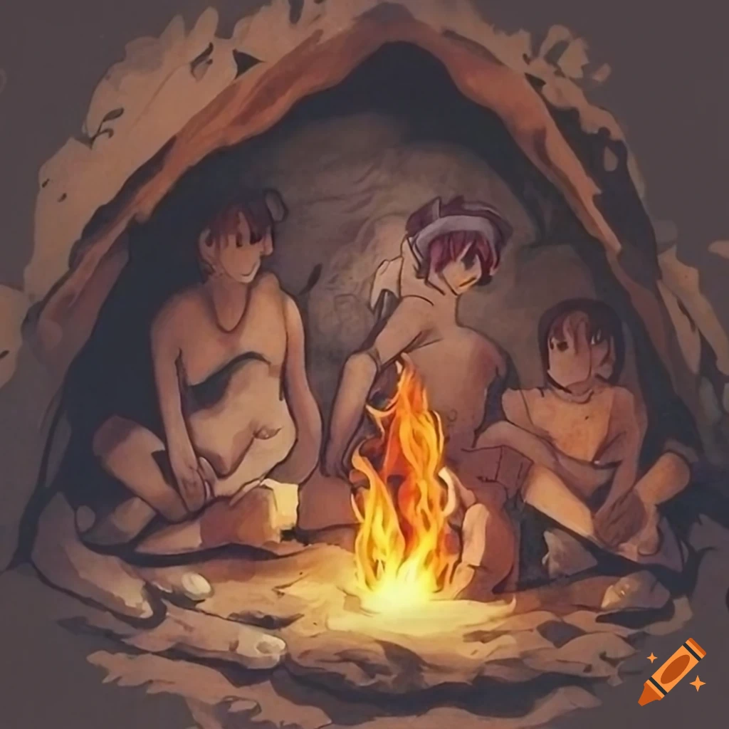 prehistoric cave painting of a campfire