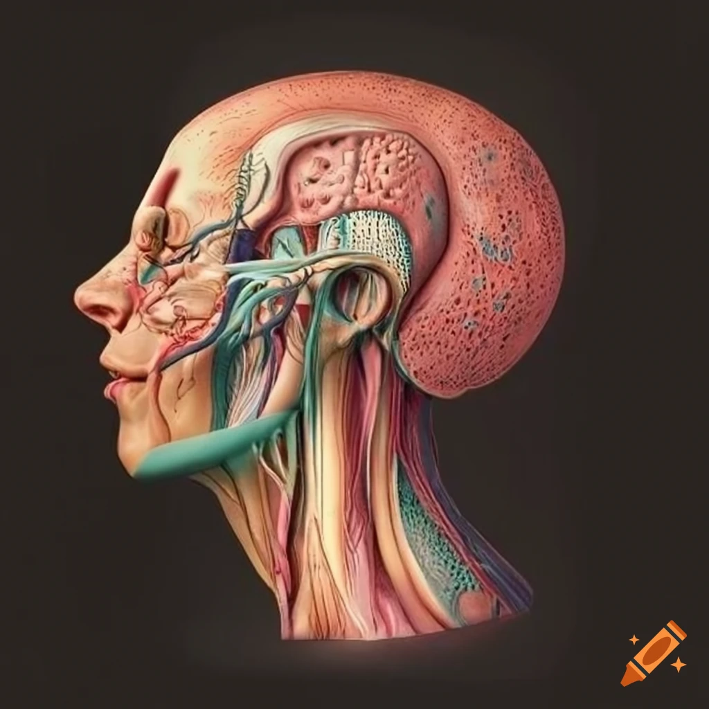 retro human anatomy illustration of a head