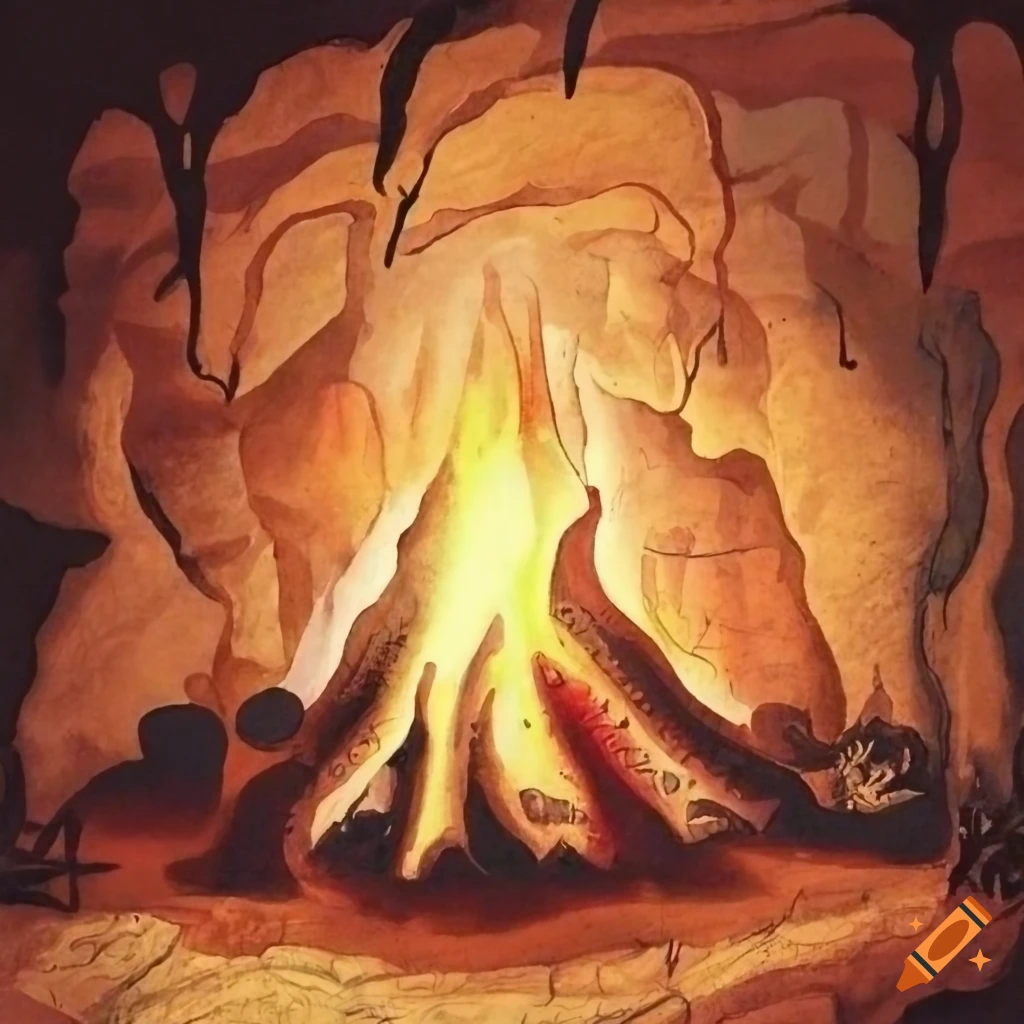 prehistoric drawing of a campfire on a cave wall