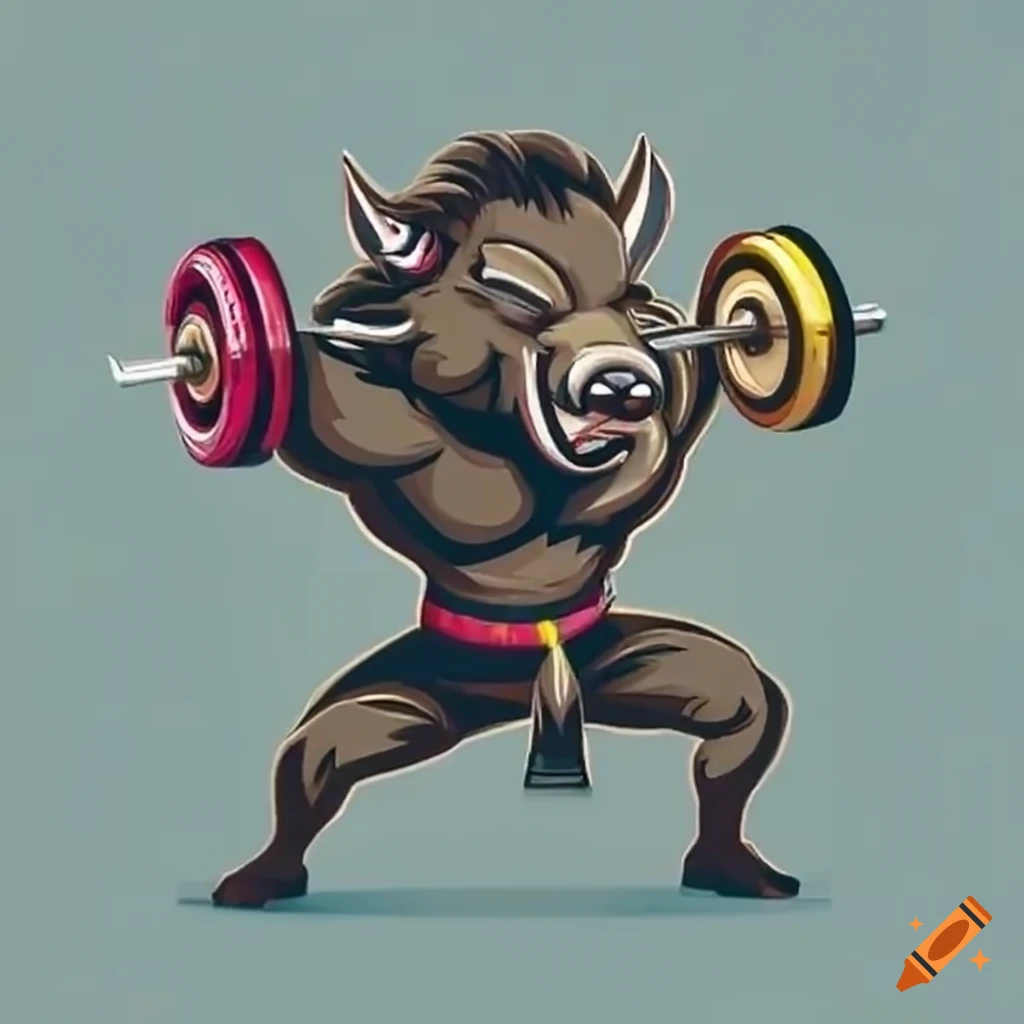 wild boar mascot lifting weights