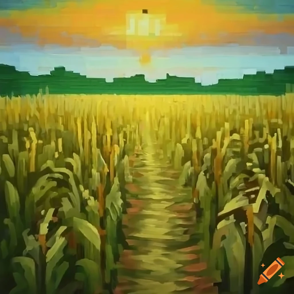 Acrylic painting of a corn maze in minecraft on Craiyon