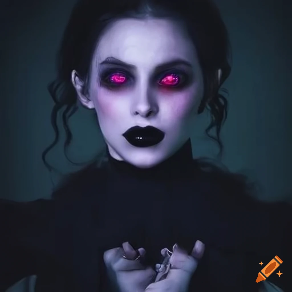 art of a female vampire with glowing eyes