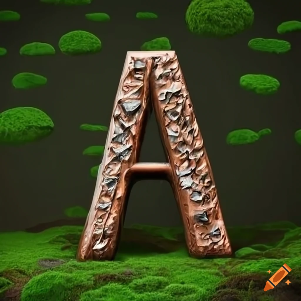 3D stone letter "M" with moss field backdrop