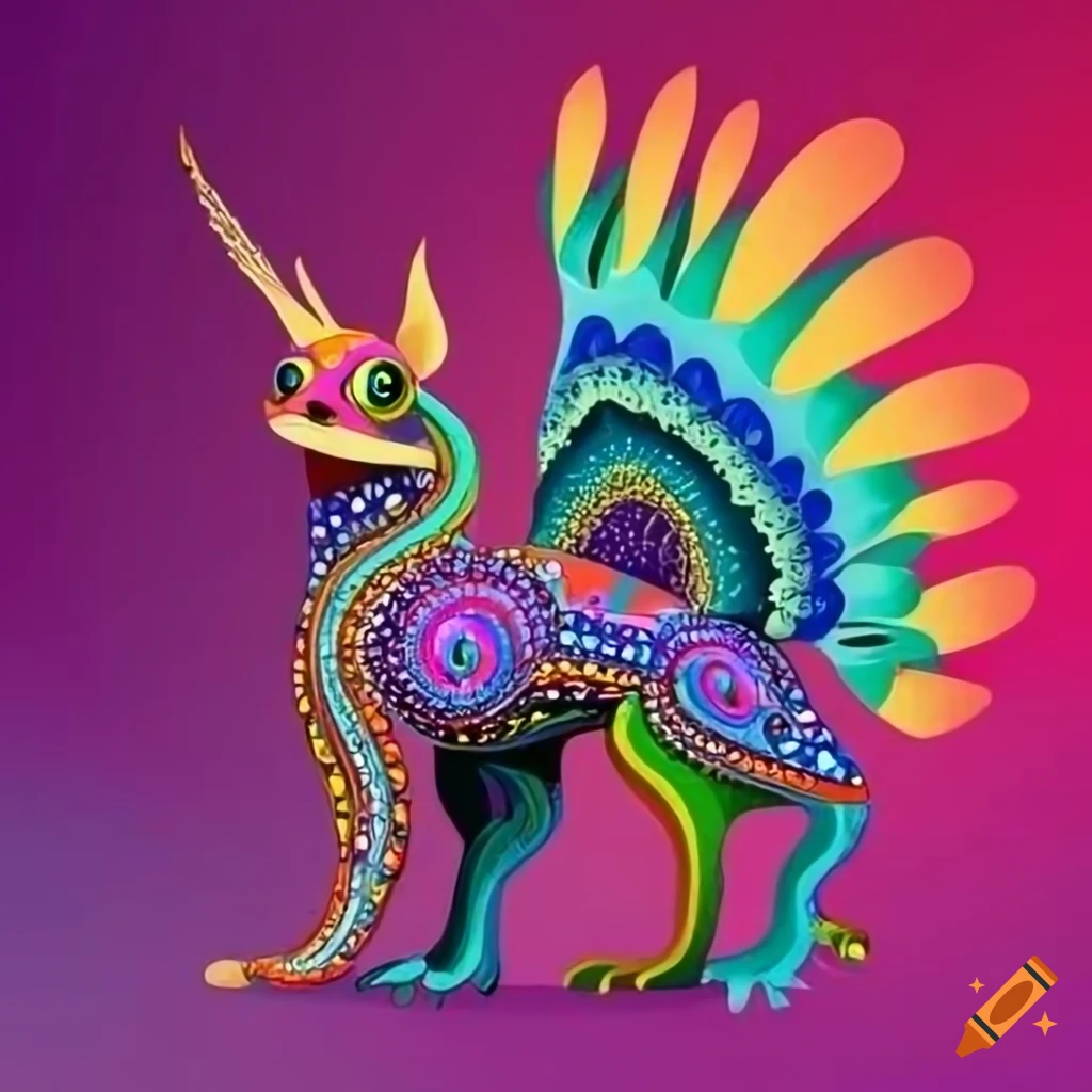 colorful mexican alebrije with wings