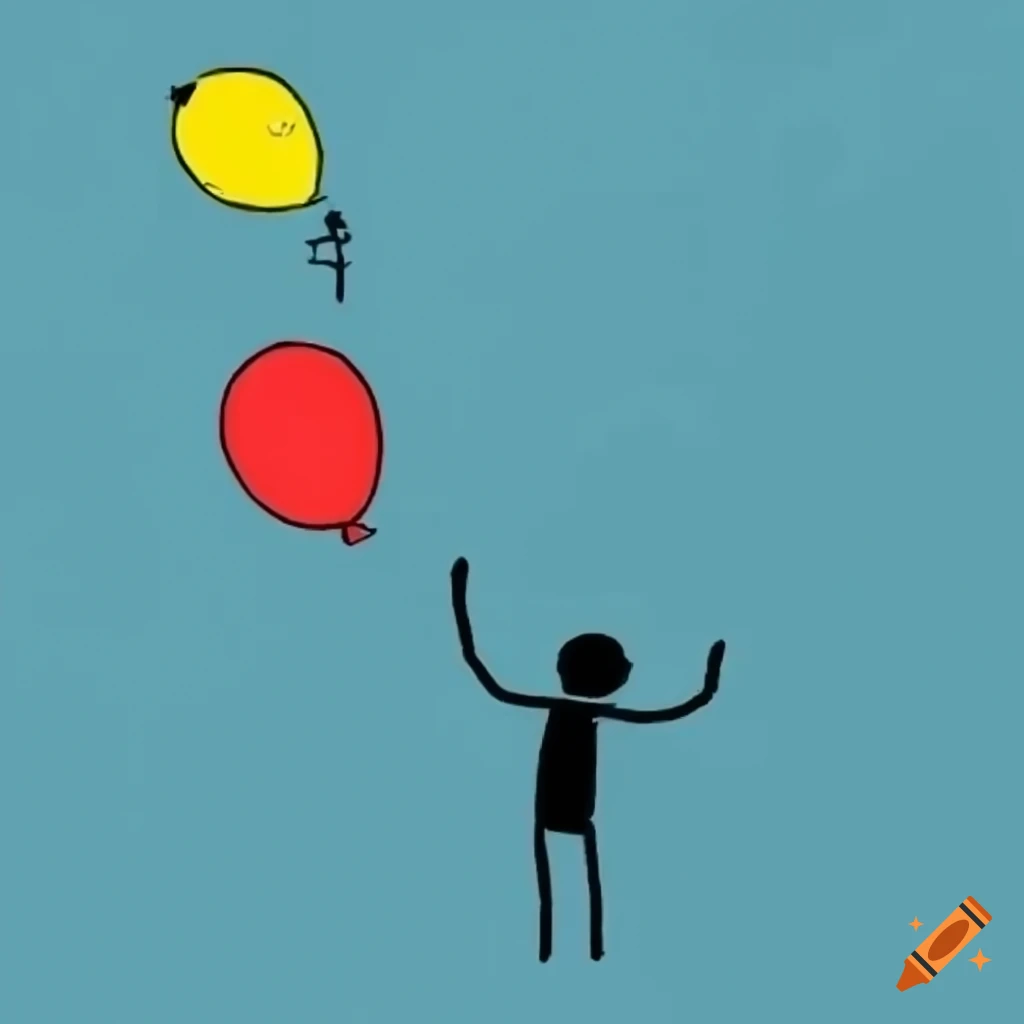 drawing of a stickman tapping balloons in the air