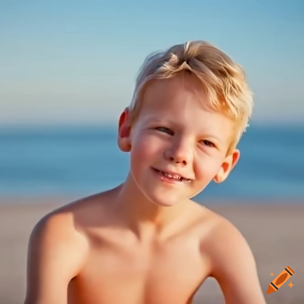 blonde boy in red speedos enjoying the beach