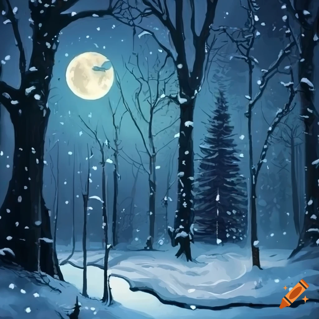 winter forest illuminated by moonlight