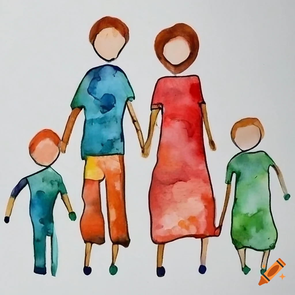 crayon drawing of a family