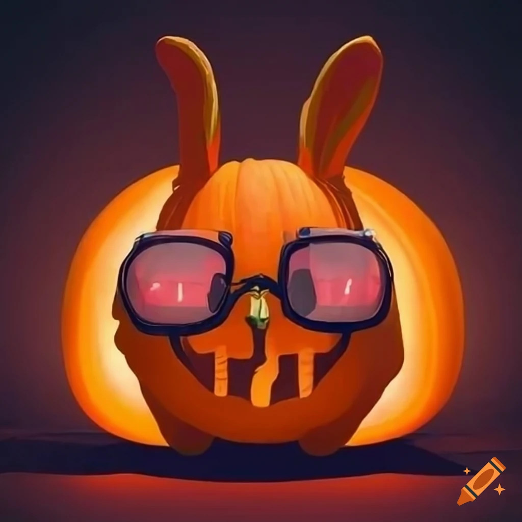 bunny coming out of a pumpkin with sunglasses