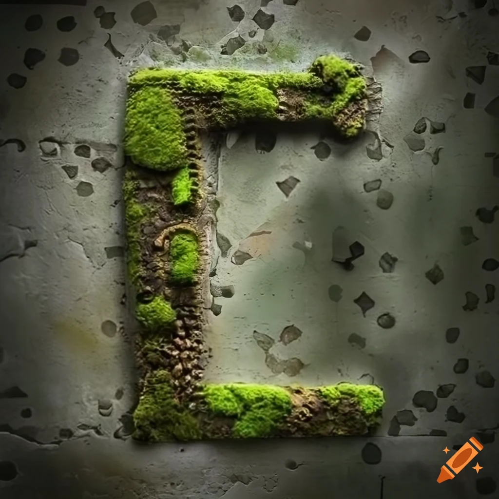 steampunk letter "A" on moss-covered stone