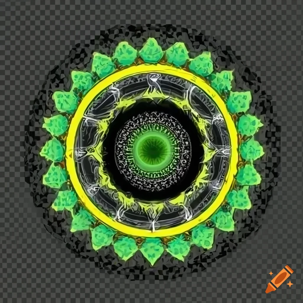 stylized circular crest with black, green and yellow