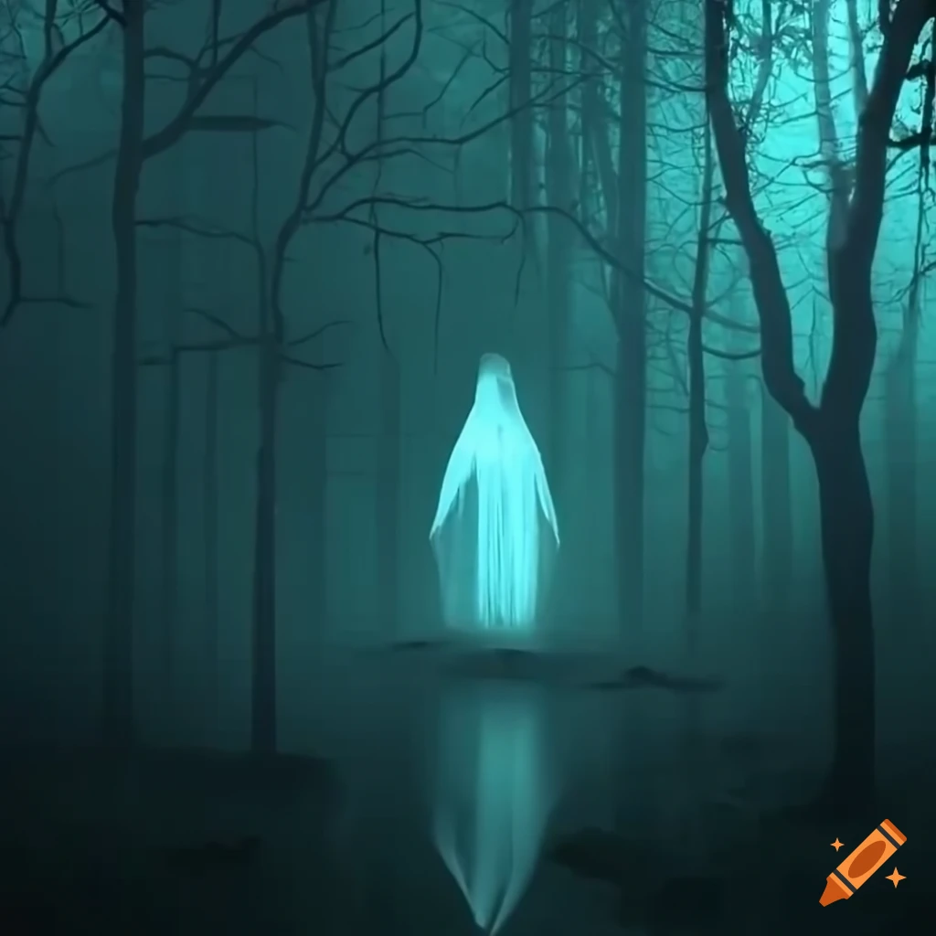 eerie apparition in a dark forest