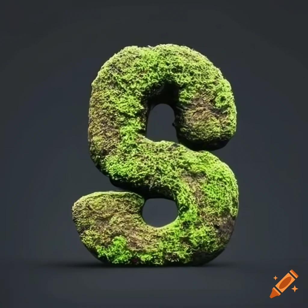 moss-covered stone letter A on dark background