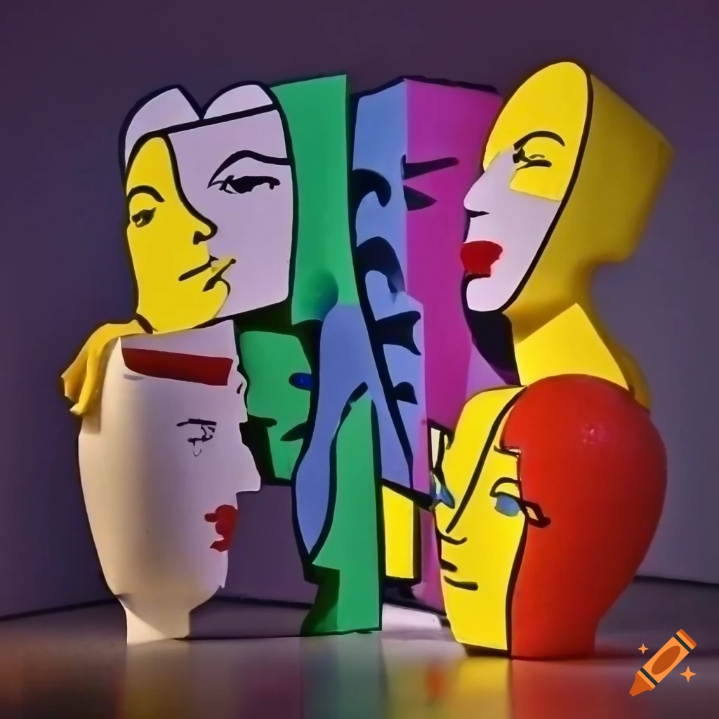 Pop art sculpture with geometric shapes and spray paint on Craiyon