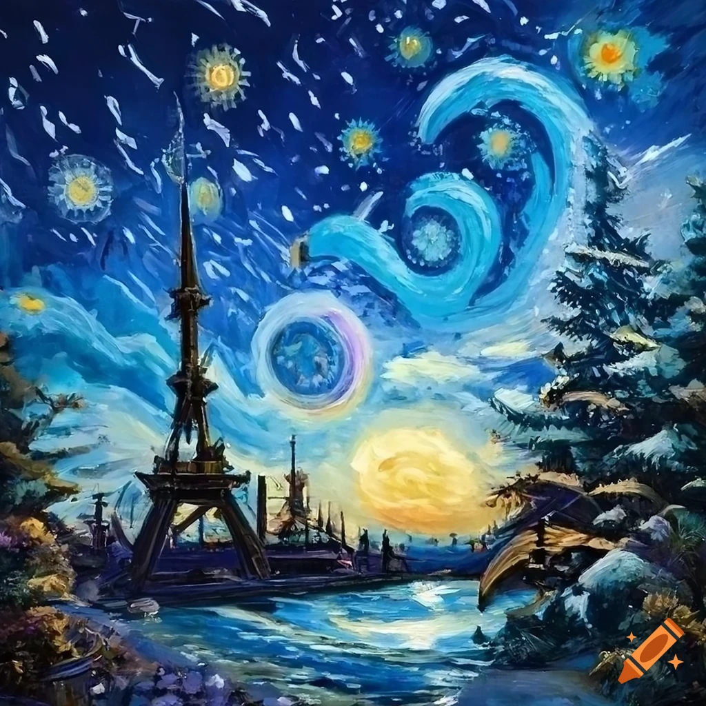 neo impressionist steampunk winter scene painting