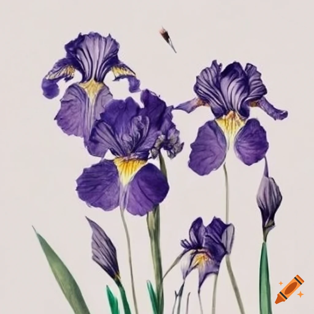 Herbarium with pressed violets and iris flowers