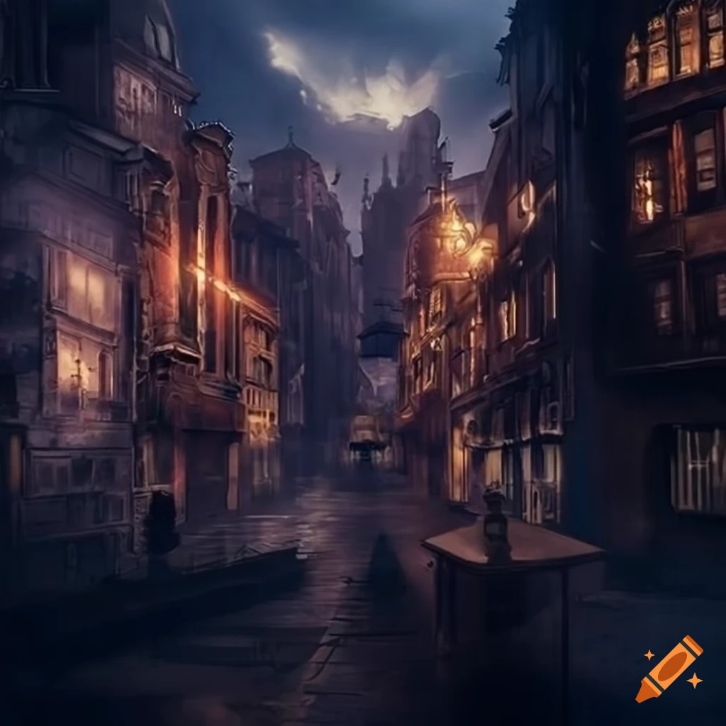 Concept art of a futuristic steampunk street on Craiyon