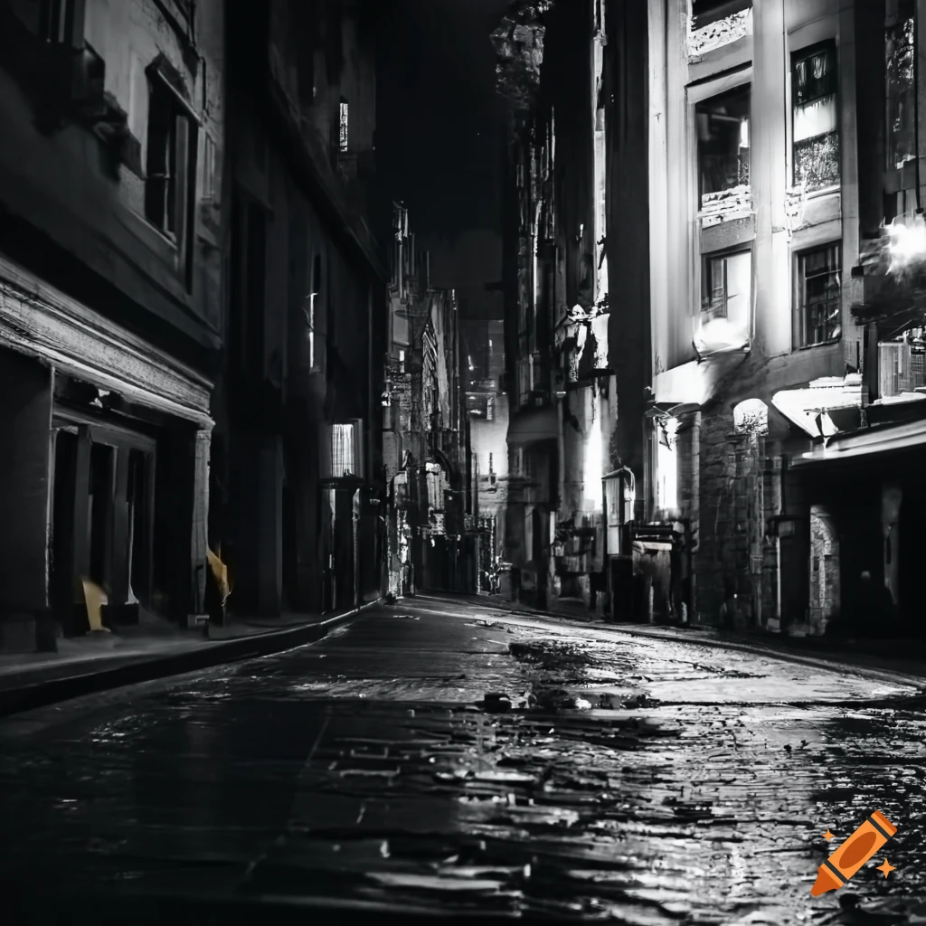 nighttime city street in the rain