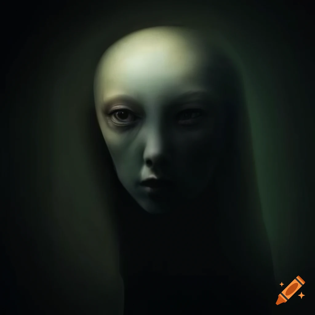 evocative portrait of a pale female marble creature