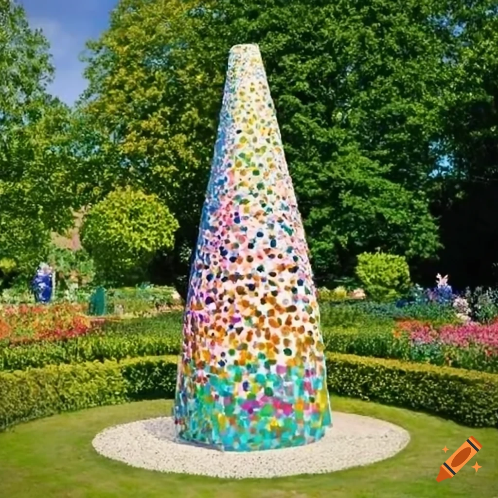 pointillism sculpture in a beautiful garden