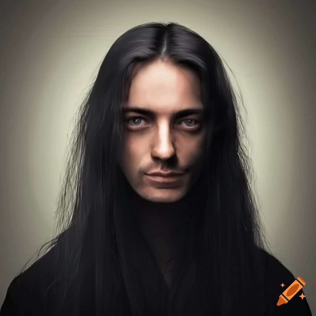portrait of a man with square face and long hair