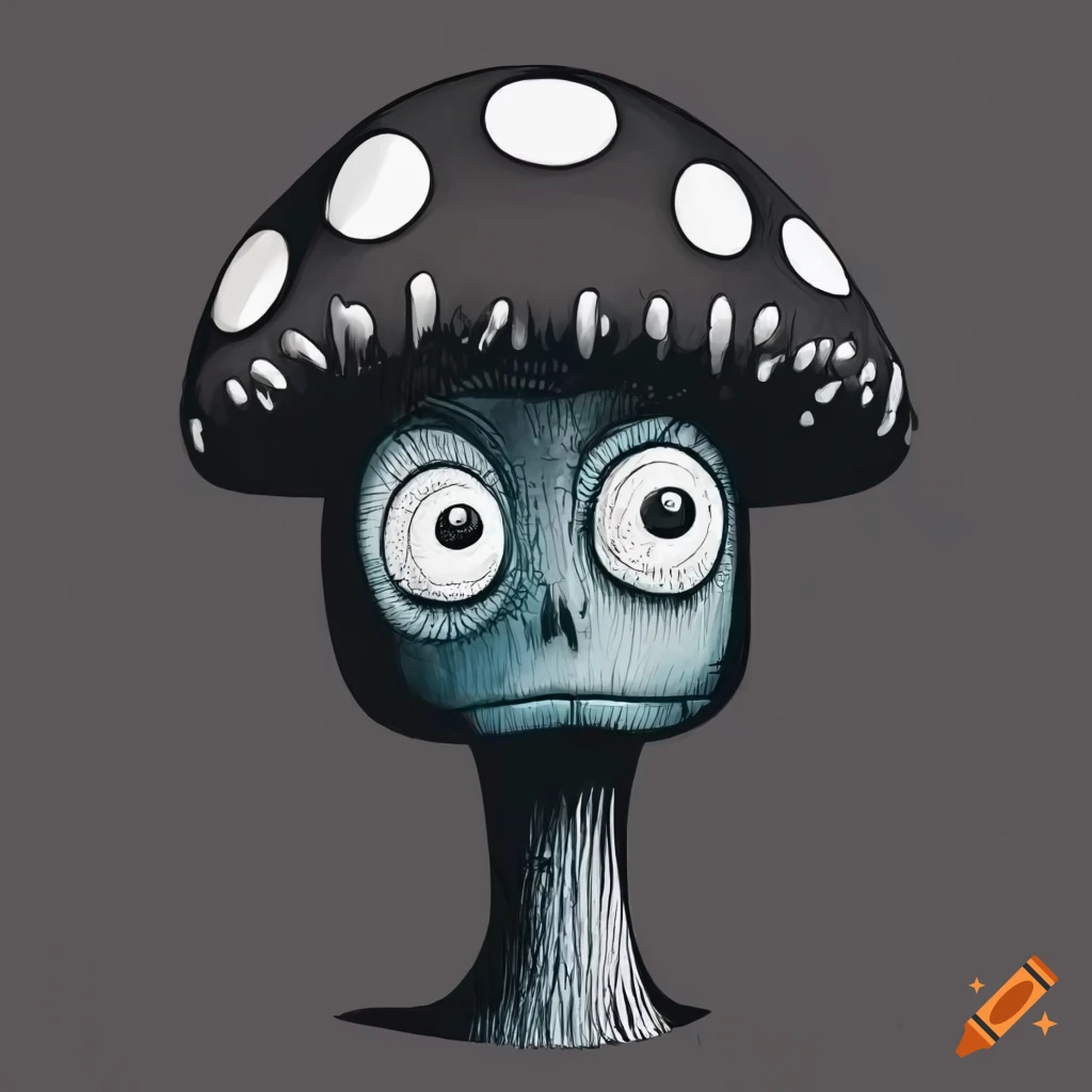 Tim Burton style black mushroom
