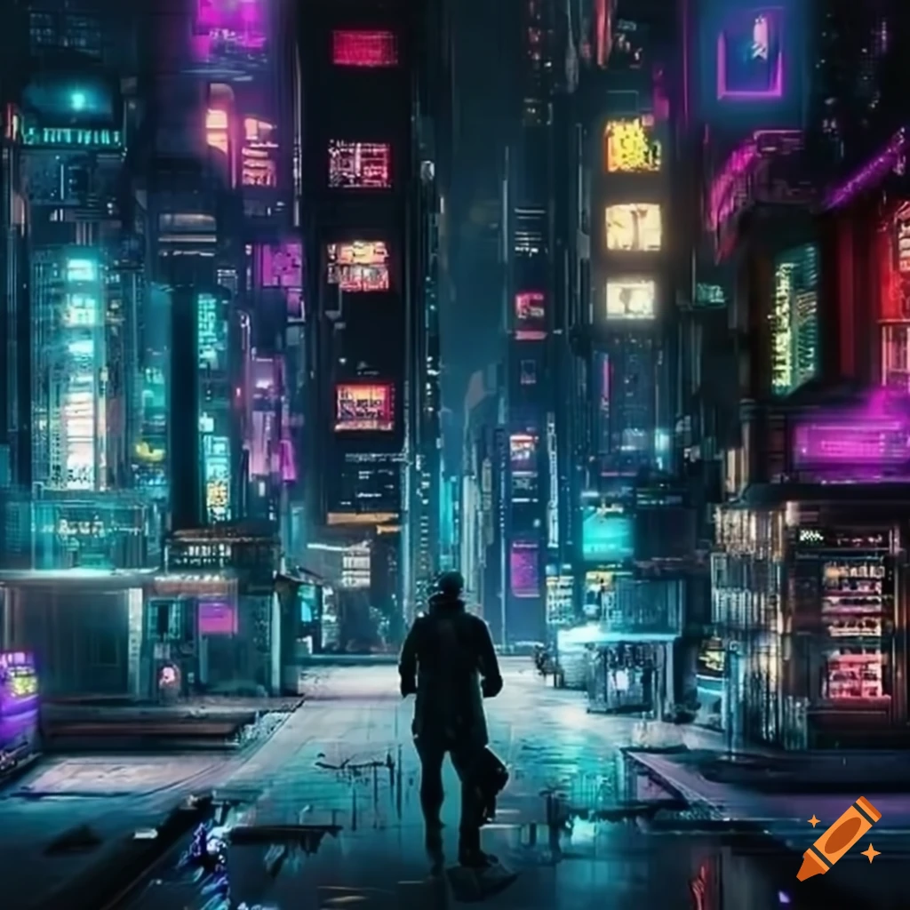hyperrealistic depiction of a futuristic cyberpunk city