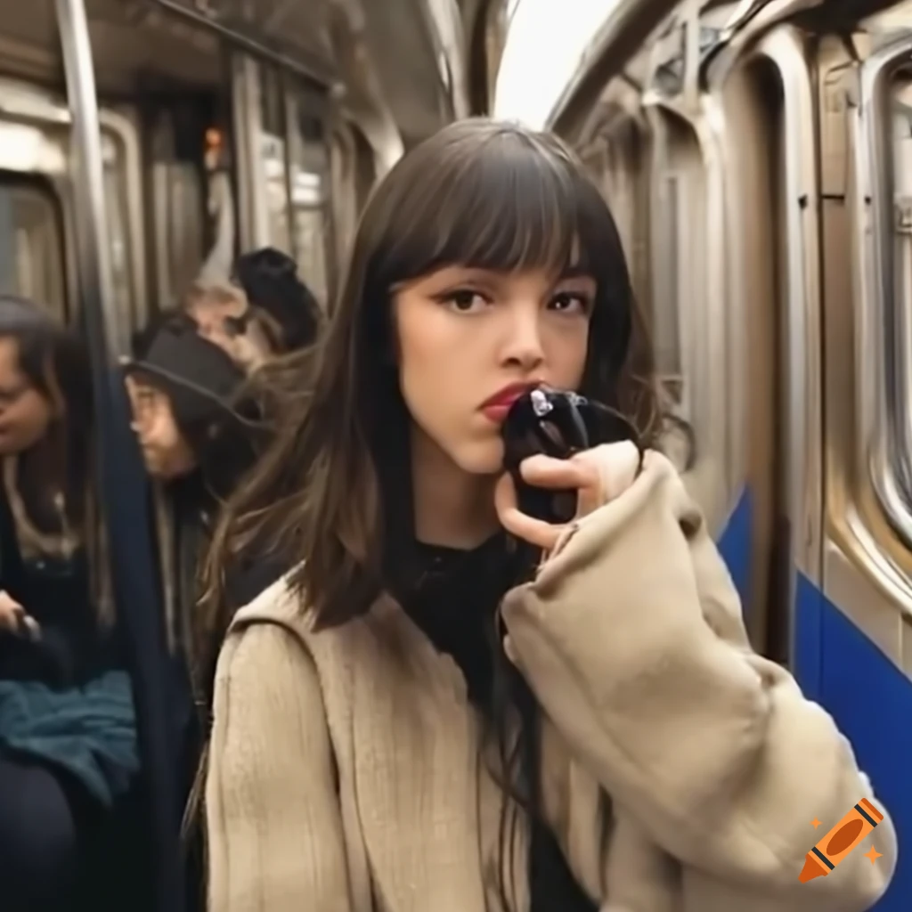 Olivia Rodrigo on a subway train in NYC