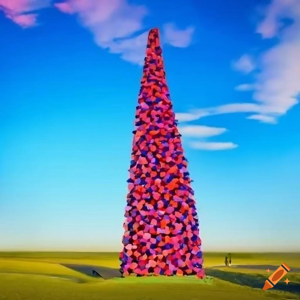 pointillism sculpture inspired by sails in a flower garden