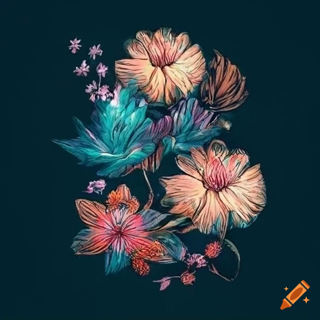 sketch of a beautiful flower surrounded by others