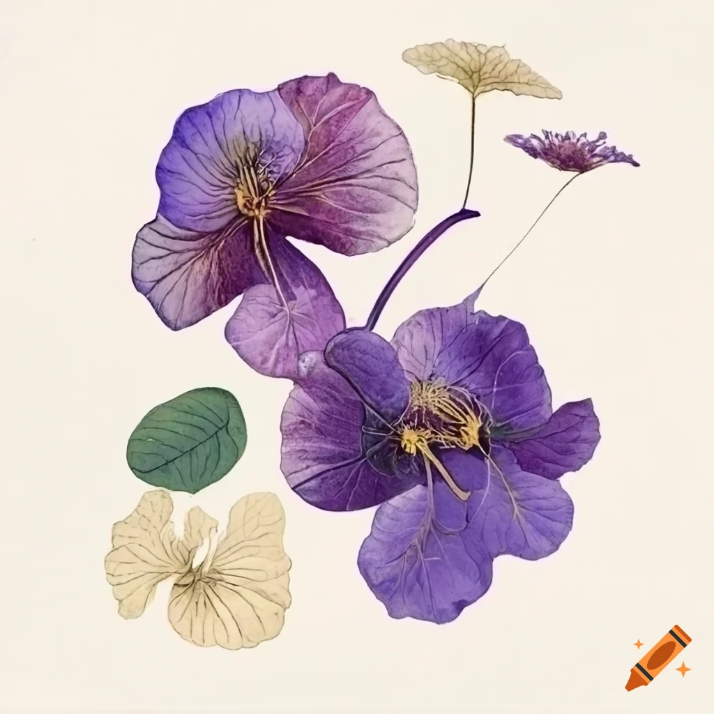 artistic display of pressed flowers in a vintage herbarium