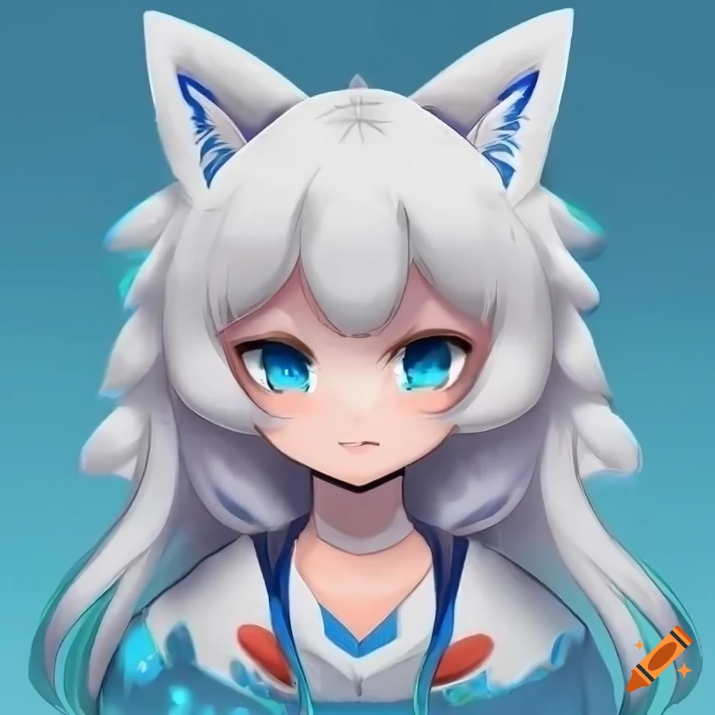 white Kemono Kitsune character with blue accents and hoodie