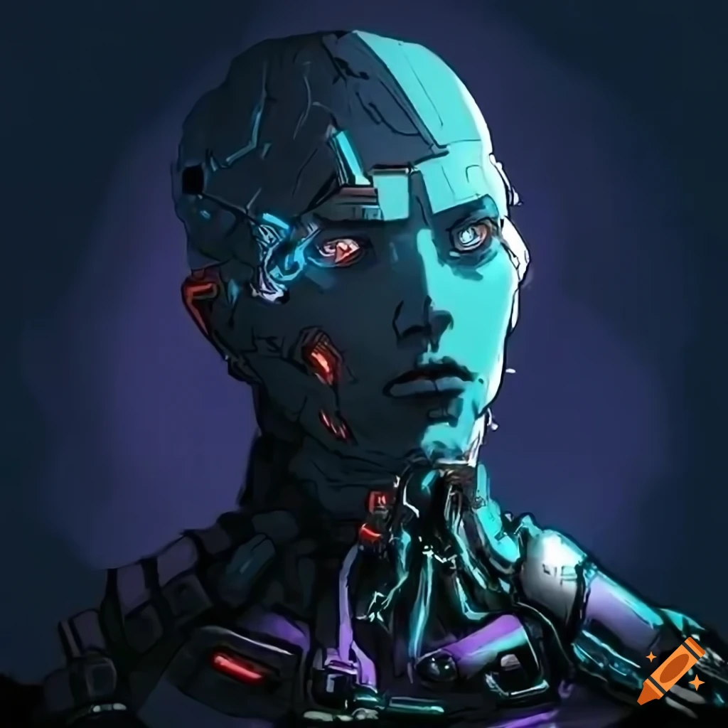 cyberpunk cyborg man in virtual cyberspace