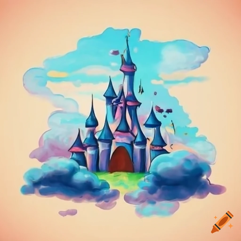 artwork of a castle made of pillows in the clouds
