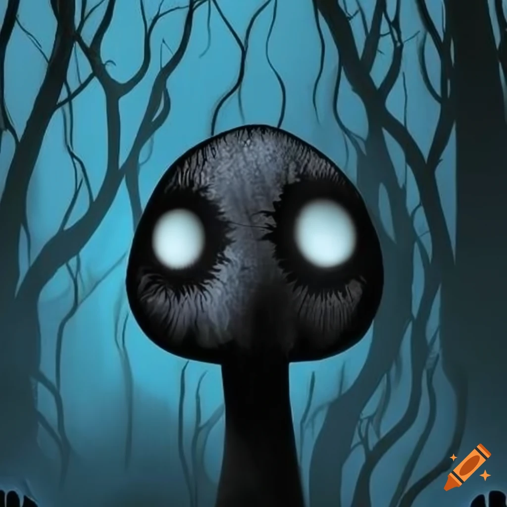 blue forest with black mushroom
