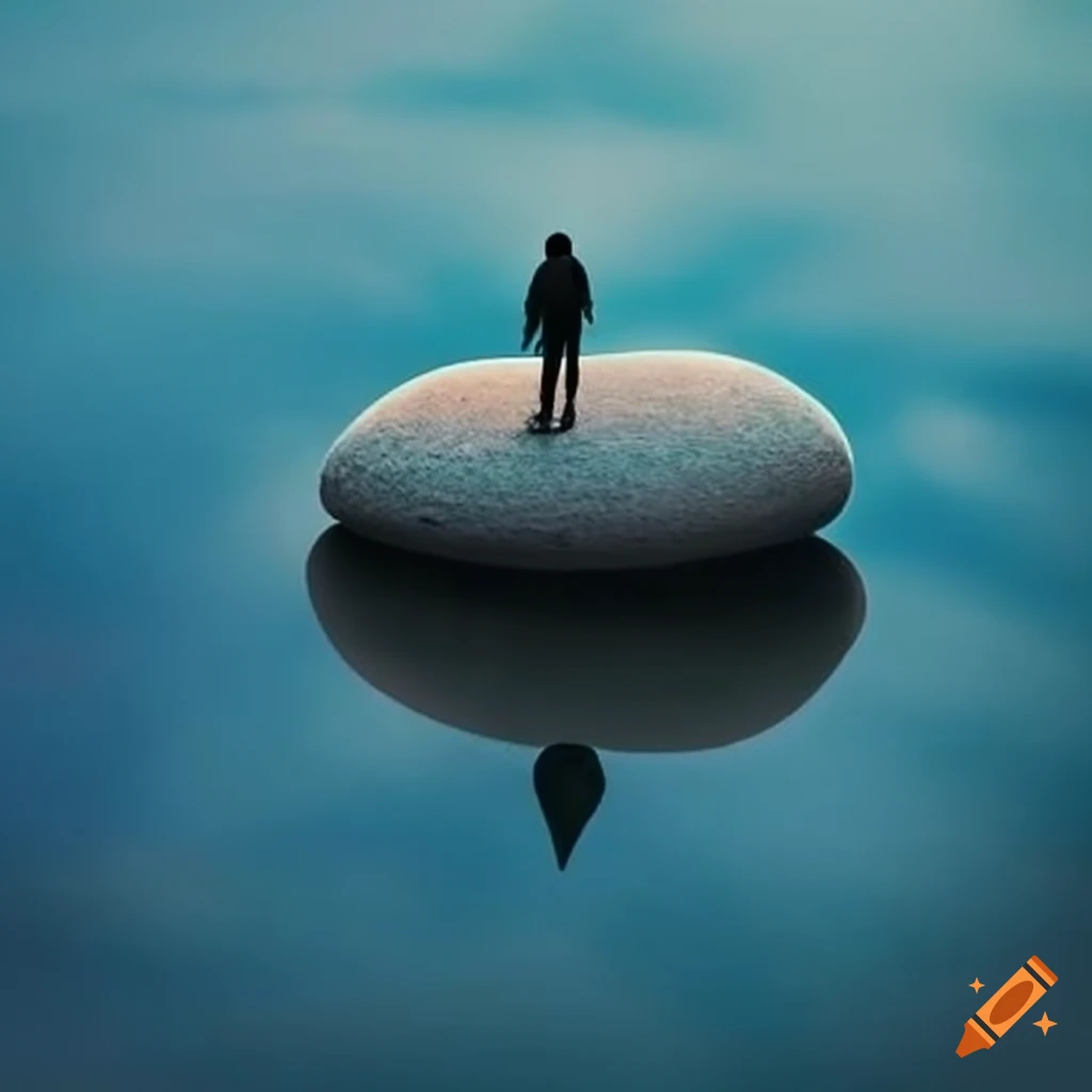 people walking on floating stones