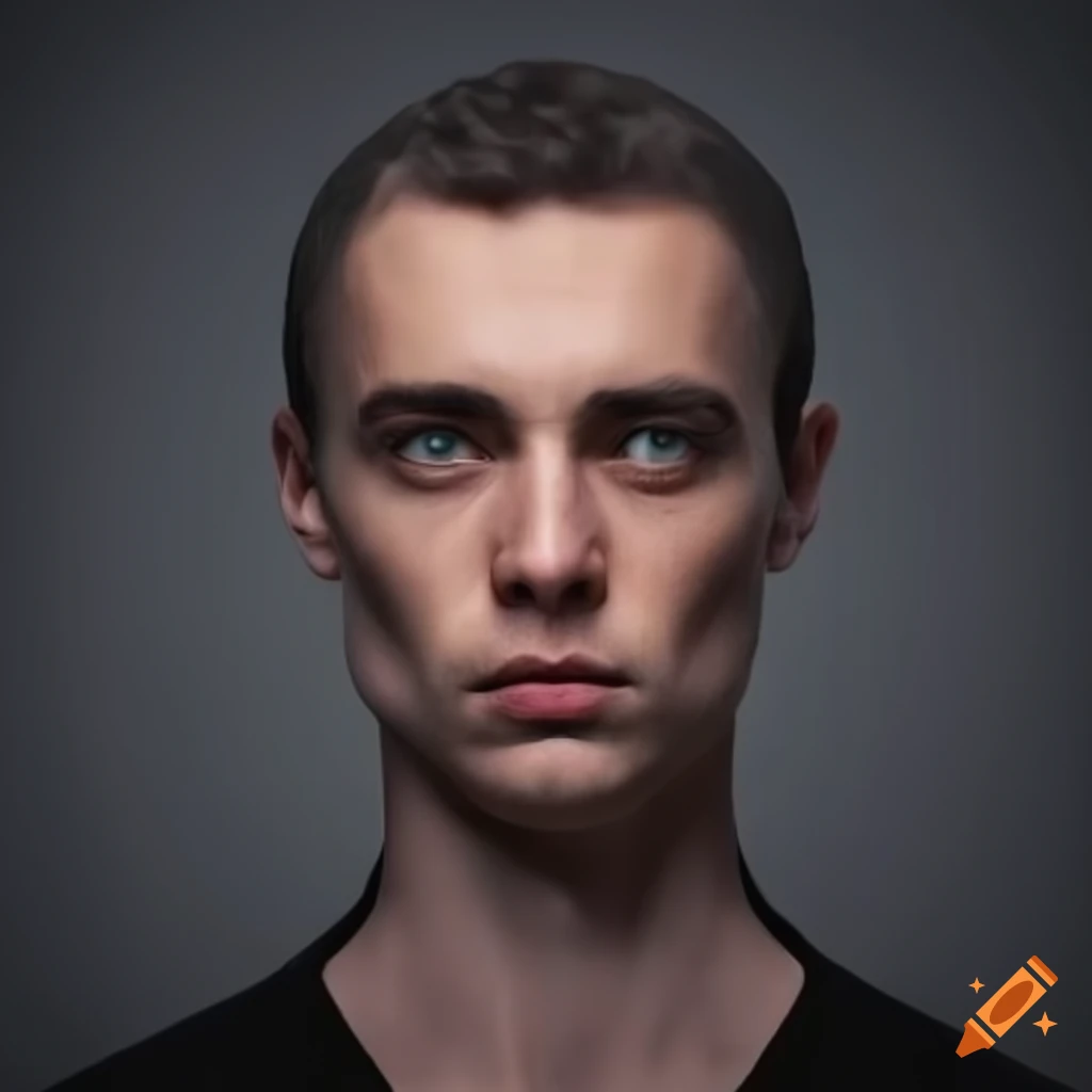 portrait of a man in a black robe with an angular face