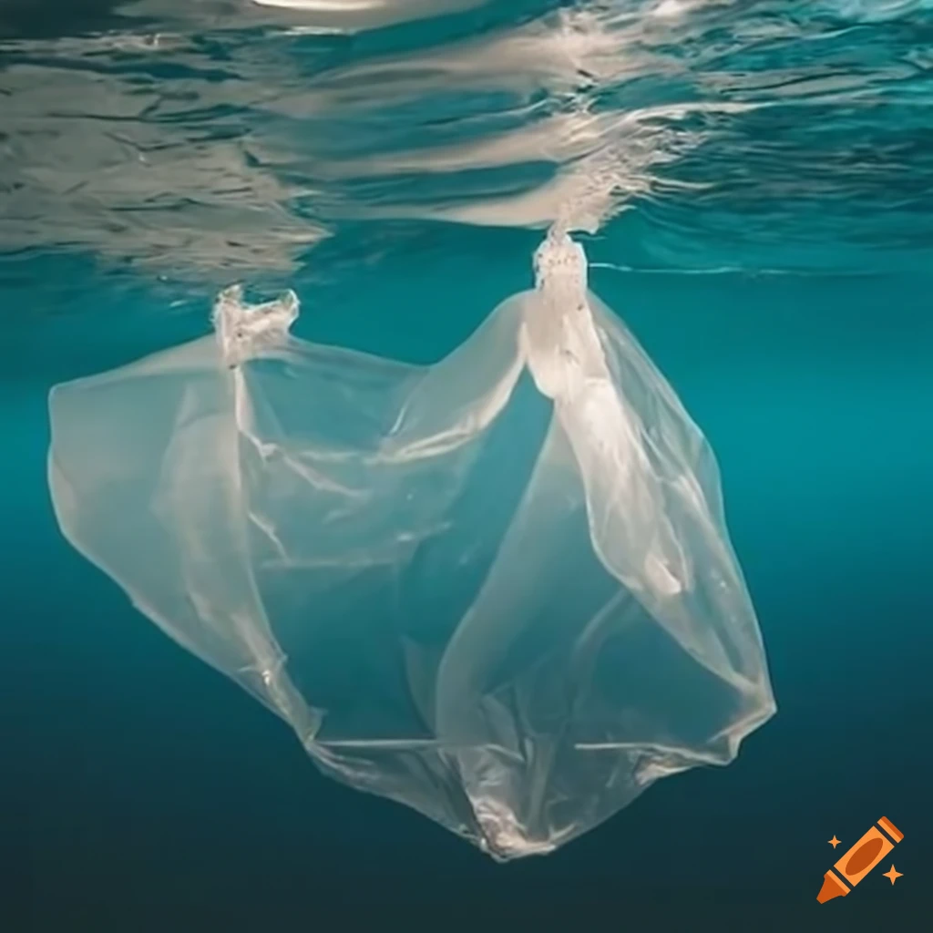 Plastic bag polluting the ocean on Craiyon
