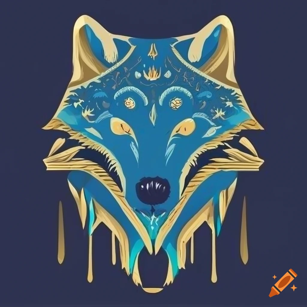 stylized wolf emblem in a mystical woodland vector