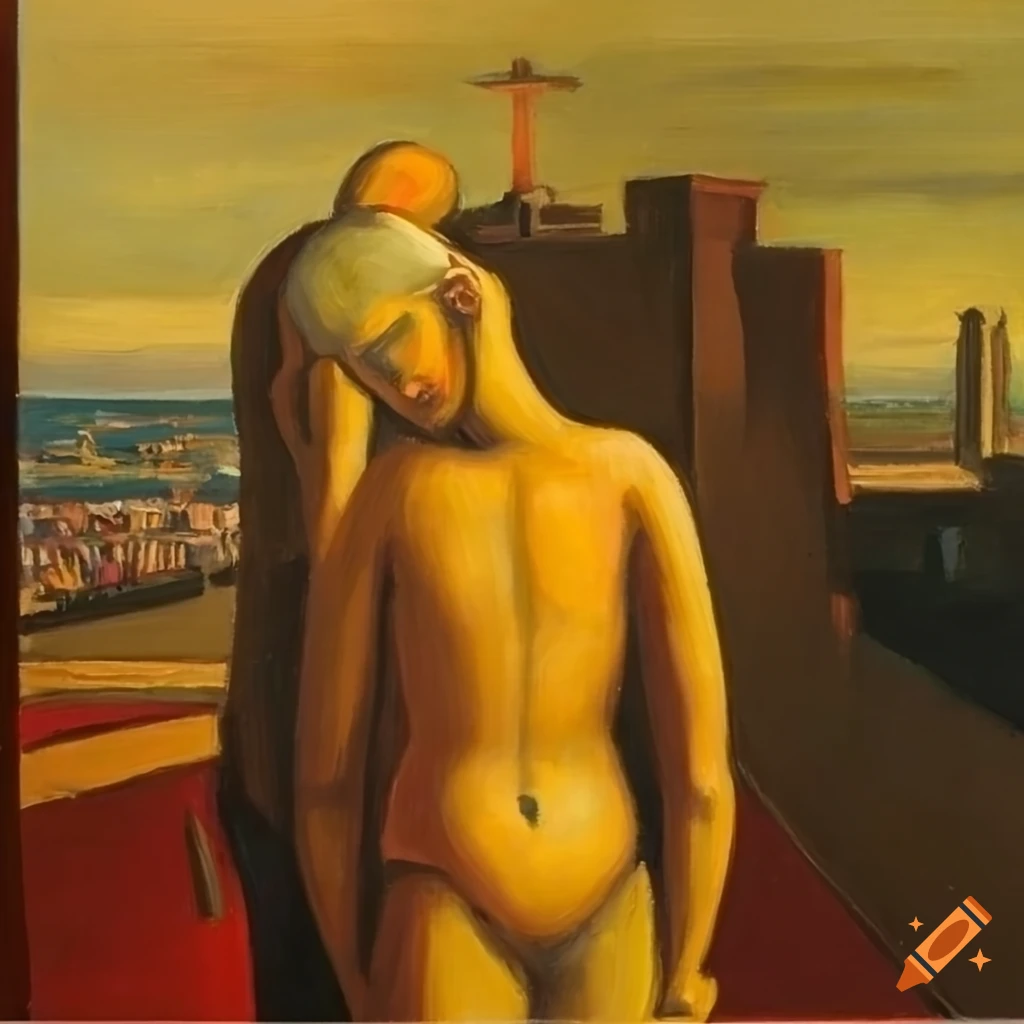 surrealist painting inspired by Mark Tennant and de Chirico