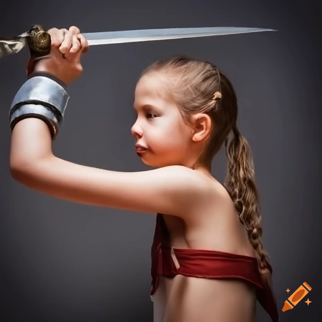 girl gladiators engaged in a fierce sword fight