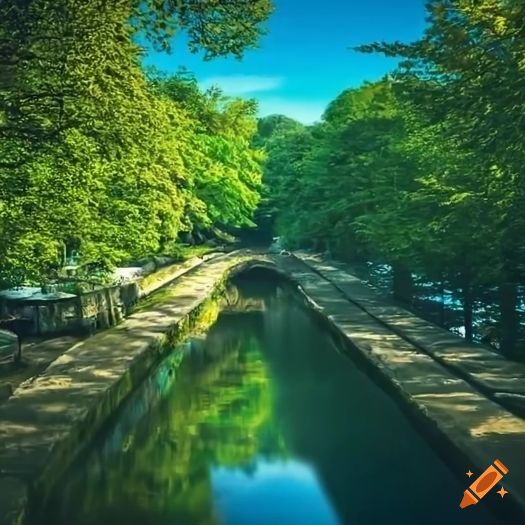 scenic canal with lush green trees