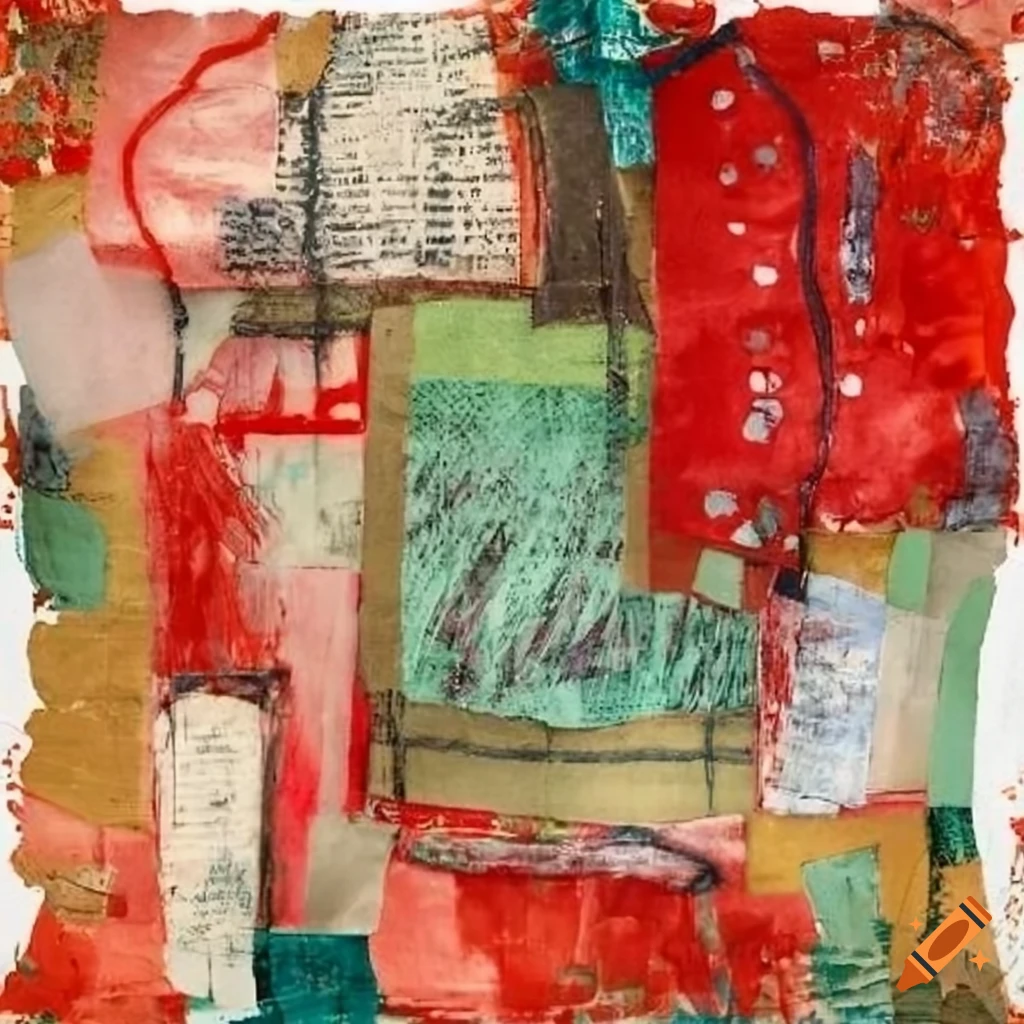 Red and white abstract mixed media artwork on Craiyon