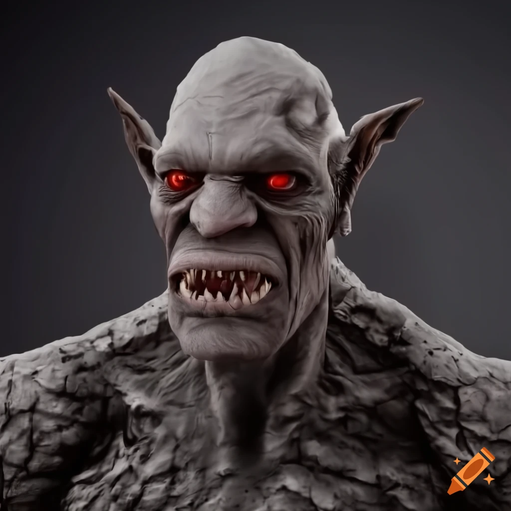 portrait of a powerful giant golem with red hair and red eyes