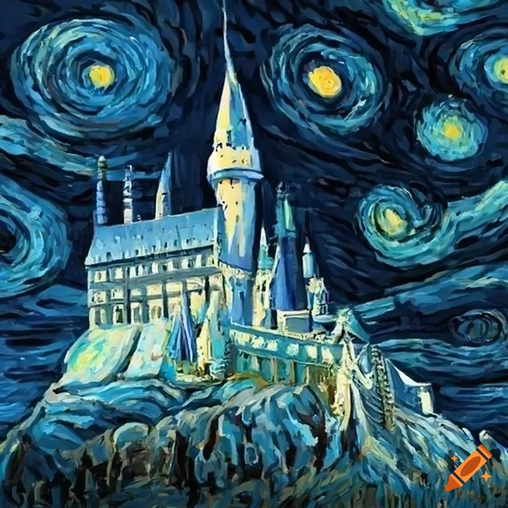 Hogwarts castle in van gogh's starry night style on Craiyon