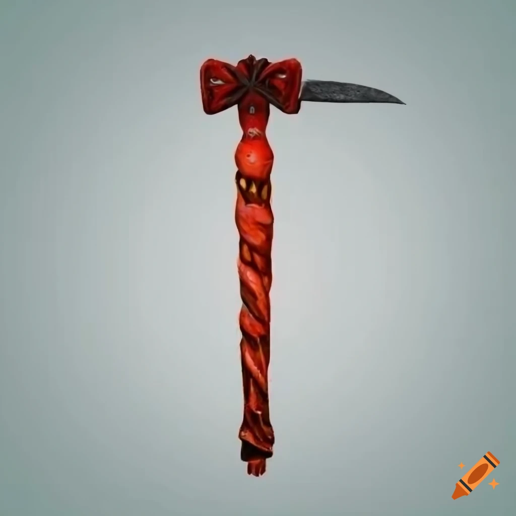 red Halloween garden hoe on white background