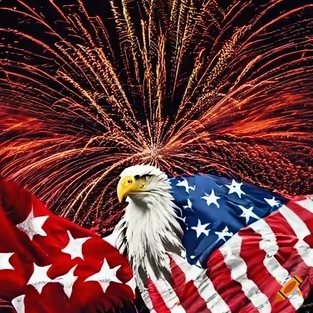 patriotic eagle with American flag and fireworks
