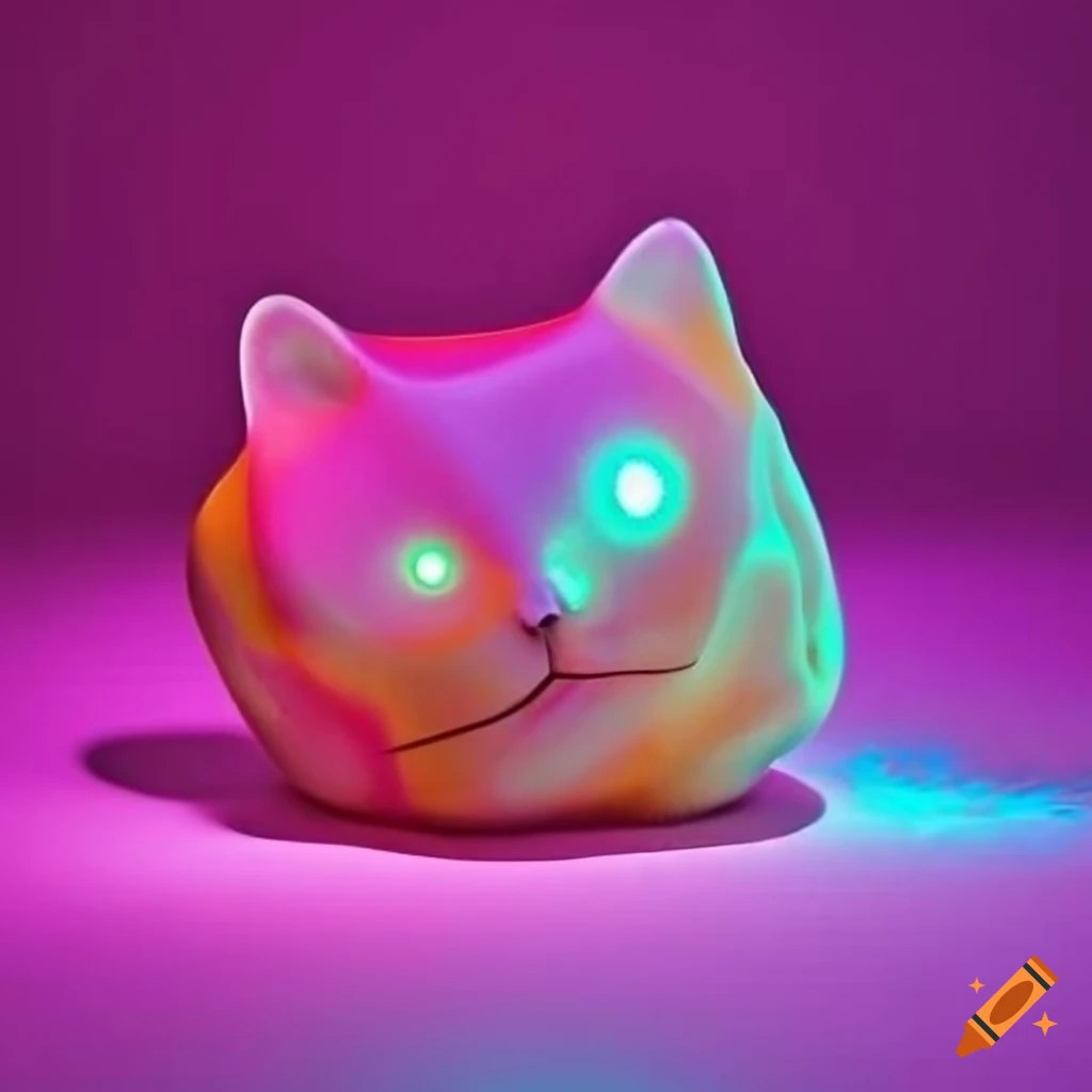 Shiny pink and orange cat shaped rock mood lighting